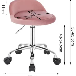 Rootz Velvet Office Taburet - Justerbar Skrivebordsstol - Rolling Task Chair - Komfortabel, Fleksibel, Holdbar - 53cm-65,5cm x 30cm x 30cm