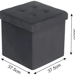 Rootz Velvet Opbevaring Taburet Sæt - Kube sæde - Folde osmannisk - Stor opbevaringskapacitet - 37,5 cm x 38 cm x 37,5 cm - Pakke med 2