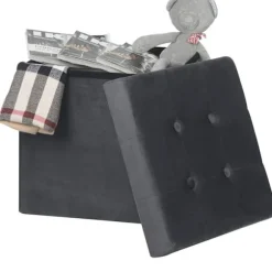 Rootz Velvet Opbevaring Taburet Sæt - Kube sæde - Folde osmannisk - Stor opbevaringskapacitet - 37,5 cm x 38 cm x 37,5 cm - Pakke med 2