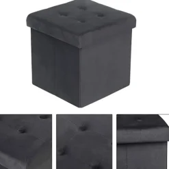 Rootz Velvet Opbevaring Taburet Sæt - Kube sæde - Folde osmannisk - Stor opbevaringskapacitet - 37,5 cm x 38 cm x 37,5 cm - Pakke med 2