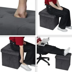 Rootz Velvet Opbevaring Taburet Sæt - Kube sæde - Folde osmannisk - Stor opbevaringskapacitet - 37,5 cm x 38 cm x 37,5 cm - Pakke med 2