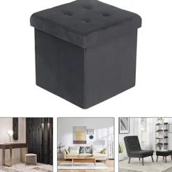 Rootz Velvet Opbevaring Taburet Sæt - Kube sæde - Folde osmannisk - Stor opbevaringskapacitet - 37,5 cm x 38 cm x 37,5 cm - Pakke med 2