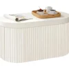 Rootz Velvet Opbevaringsbænk - Osmannisk bænk - Stor fodskammel - Hudvenlig - 76L Kapacitet - Creme - 76cm x 38cm x 38cm