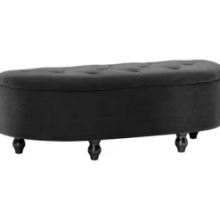 Rootz Velvet Opbevaringsbænk - Osmannisk - Polstret skammel - Tæt polstring - Sorte gummitræben - 120 cm x 46 cm x 42 cm