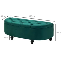Rootz Velvet Opbevaringsbænk - Mørkegrøn bænk - Polstret bænk - Tæppeorganisering - 120 cm x 46 cm x 42 cm