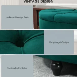 Rootz Velvet Opbevaringsbænk - Mørkegrøn bænk - Polstret bænk - Tæppeorganisering - 120 cm x 46 cm x 42 cm