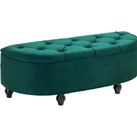 Rootz Velvet Opbevaringsbænk - Mørkegrøn bænk - Polstret bænk - Tæppeorganisering - 120 cm x 46 cm x 42 cm