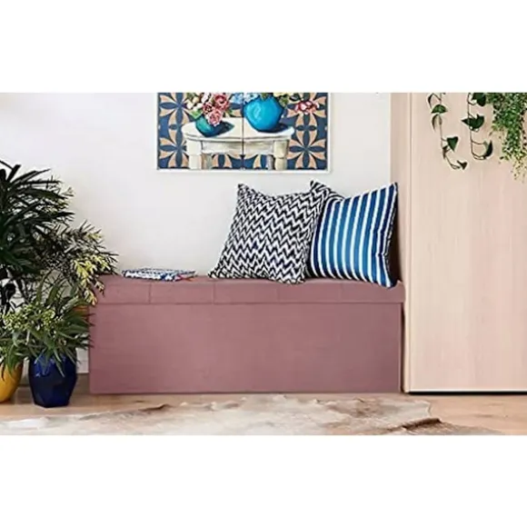 Rootz Velvet Opbevaringsskammel - Osmannisk - Fodstøtte - 118L Kapacitet - Sammenfoldelig og bærbar - Luksuriøs komfort - 110 cm x 38 cm x 37,5 cm
