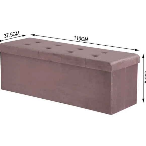 Rootz Velvet Opbevaringsskammel - Osmannisk - Fodstøtte - 118L Kapacitet - Sammenfoldelig og bærbar - Luksuriøs komfort - 110 cm x 38 cm x 37,5 cm