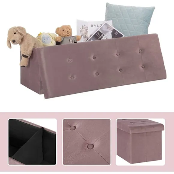 Rootz Velvet Opbevaringsskammel - Osmannisk - Fodstøtte - 118L Kapacitet - Sammenfoldelig og bærbar - Luksuriøs komfort - 110 cm x 38 cm x 37,5 cm