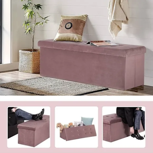 Rootz Velvet Opbevaringsskammel - Osmannisk - Fodstøtte - 118L Kapacitet - Sammenfoldelig og bærbar - Luksuriøs komfort - 110 cm x 38 cm x 37,5 cm