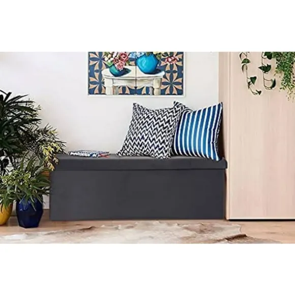Rootz Velvet Opbevaringsskammel - Osmannisk - Fodstøtte - 118L Kapacitet - Foldbar og bærbar - Luksuriøs Velvet Finish - 110 cm x 38 cm x 37,5 cm