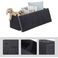 Rootz Velvet Opbevaringsskammel - Osmannisk - Fodstøtte - 118L Kapacitet - Foldbar og bærbar - Luksuriøs Velvet Finish - 110 cm x 38 cm x 37,5 cm