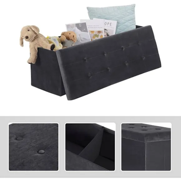 Rootz Velvet Opbevaringsskammel - Osmannisk - Fodstøtte - 118L Kapacitet - Foldbar og bærbar - Luksuriøs Velvet Finish - 110 cm x 38 cm x 37,5 cm