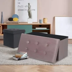 Rootz Velvet Opbevaringsskammel - Sammenfoldelig osmannisk - Stor kapacitet - Elegant design - 76 cm x 38 cm x 37,5 cm