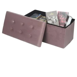 Rootz Velvet Opbevaringsskammel - Sammenfoldelig osmannisk - Stor kapacitet - Elegant design - 76 cm x 38 cm x 37,5 cm