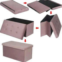 Rootz Velvet Opbevaringsskammel - Sammenfoldelig osmannisk - Stor kapacitet - Elegant design - 76 cm x 38 cm x 37,5 cm