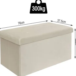 Rootz Velvet Opbevaringsskammel - Sammenfoldelig osmannisk - Stor kapacitet - Stabilt stel - 76 cm x 38 cm x 37,5 cm