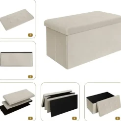 Rootz Velvet Opbevaringsskammel - Sammenfoldelig osmannisk - Stor kapacitet - Stabilt stel - 76 cm x 38 cm x 37,5 cm