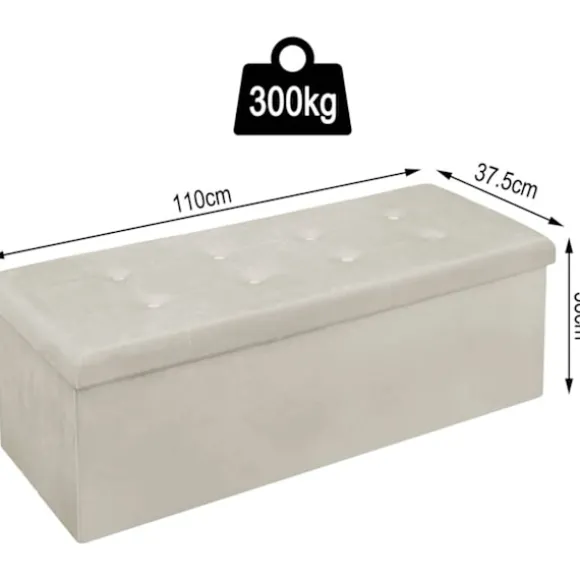 Rootz Velvet Opbevaringsskammel - Ottoman, Fodstøtte - 118L Kapacitet, Sammenfoldelig, Holdbar - 110 cm x 38 cm x 37,5 cm