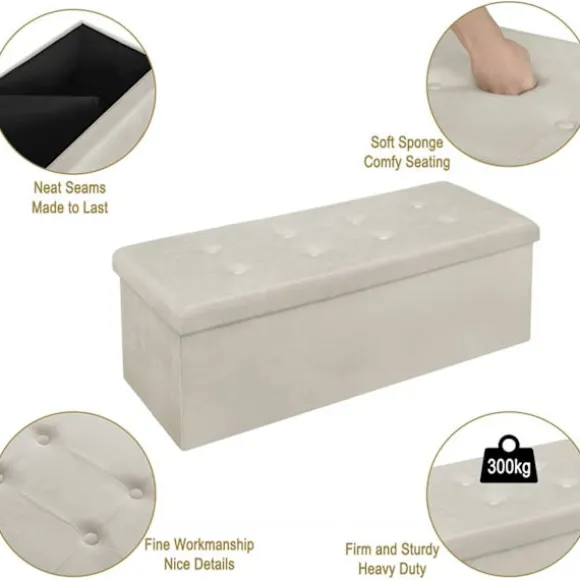 Rootz Velvet Opbevaringsskammel - Ottoman, Fodstøtte - 118L Kapacitet, Sammenfoldelig, Holdbar - 110 cm x 38 cm x 37,5 cm