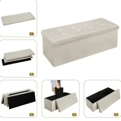 Rootz Velvet Opbevaringsskammel - Ottoman, Fodstøtte - 118L Kapacitet, Sammenfoldelig, Holdbar - 110 cm x 38 cm x 37,5 cm