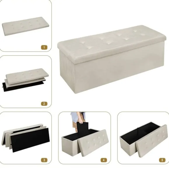 Rootz Velvet Opbevaringsskammel - Ottoman, Fodstøtte - 118L Kapacitet, Sammenfoldelig, Holdbar - 110 cm x 38 cm x 37,5 cm