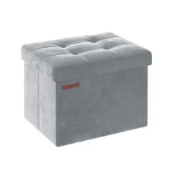 Rootz Velvet sædekiste - Opbevaring Ottoman - Polstret bænk - MDF-konstruktion - Duegrå - 31 cm x 41 cm x 31 cm - Letvægts - Rummelig - Robust
