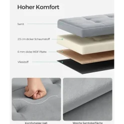 Rootz Velvet sædekiste - Opbevaring Ottoman - Polstret bænk - MDF-konstruktion - Duegrå - 31 cm x 41 cm x 31 cm - Letvægts - Rummelig - Robust