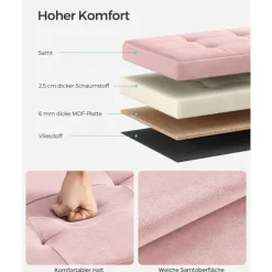 Rootz Velvet sædekiste - Opbevaring Ottoman - Fodstøtte - MDF konstruktion - Blød skumpolstring - Pastel Pink - 38cm x 38cm x 38cm