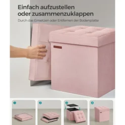 Rootz Velvet sædekiste - Opbevaring Ottoman - Fodstøtte - MDF konstruktion - Blød skumpolstring - Pastel Pink - 38cm x 38cm x 38cm