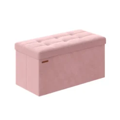 Rootz Velvet sædekiste - Opbevaring Ottoman - Polstret bænk - MDF konstruktion - Pastel Pink - 38cm x 76cm x 38cm - Letvægts - Rummelig - Robust