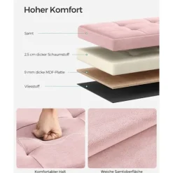Rootz Velvet sædekiste - Opbevaring Ottoman - Polstret bænk - MDF konstruktion - Pastel Pink - 38cm x 76cm x 38cm - Letvægts - Rummelig - Robust