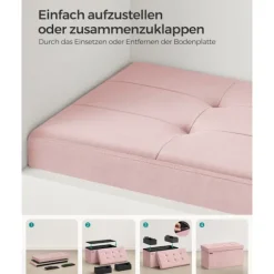 Rootz Velvet sædekiste - Opbevaring Ottoman - Polstret bænk - MDF konstruktion - Pastel Pink - 38cm x 76cm x 38cm - Letvægts - Rummelig - Robust