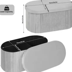 Rootz Velvet Seat Accoal - Opbevaring Ottoman - Foldbare møbler - 76L Kapacitet - 76x38x38cm Grå