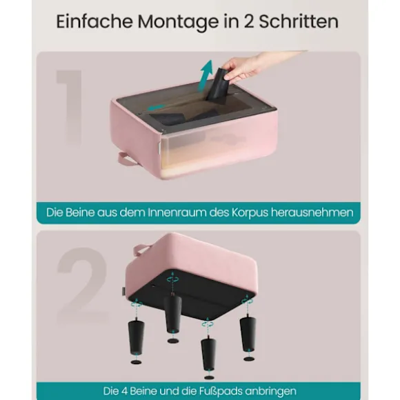 Rootz Velvet Seat Accoal - Pink and Black -Ottoman - Footrest - Understøtter 150 kg - 40 cm x 32 cm x 26 cm