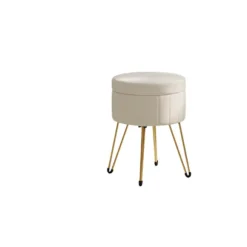Rootz Velvet Seat Aftold - Opbevaringssæde - Rund afføring - Komfort & stil - 39 cm x 44,4 cm - Hvid