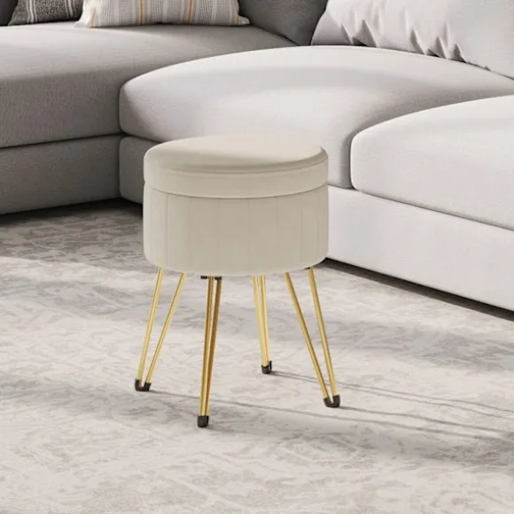 Rootz Velvet Seat Aftold - Opbevaringssæde - Rund afføring - Komfort & stil - 39 cm x 44,4 cm - Hvid