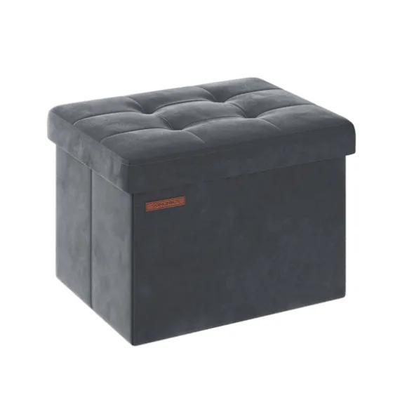 Rootz Velvet Seat Chest - Opbevaring Ottoman - Fodstøtte - MDF Konstruktion - 32L Kapacitet - 31cm x 41cm x 31cm - Skifergrå