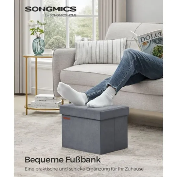 Rootz Velvet Seat Chest - Opbevaring Ottoman - Fodstøtte - MDF Konstruktion - 32L Kapacitet - 31cm x 41cm x 31cm - Skifergrå