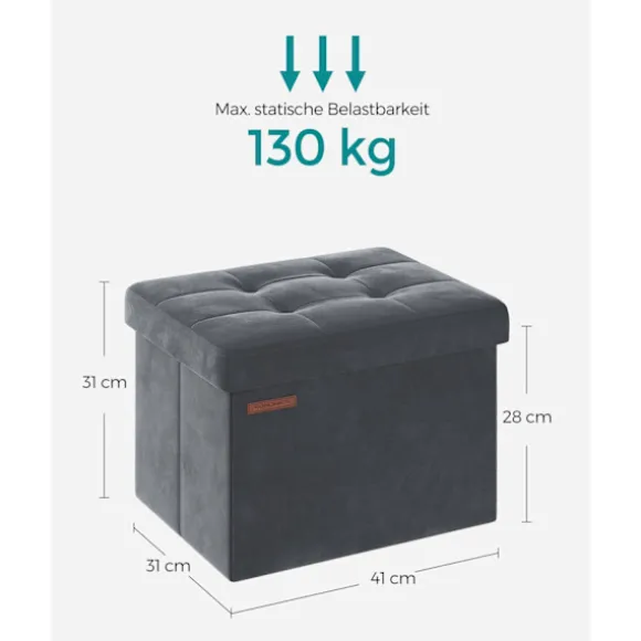 Rootz Velvet Seat Chest - Opbevaring Ottoman - Fodstøtte - MDF Konstruktion - 32L Kapacitet - 31cm x 41cm x 31cm - Skifergrå