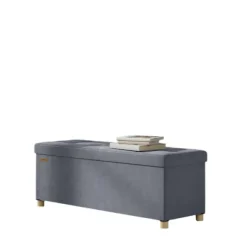 Rootz Velvet Storage Seat - Ottoman - FootStool - Max Capacity 300 kg - 38 cm x 110 cm x 40 cm - 112L Gray