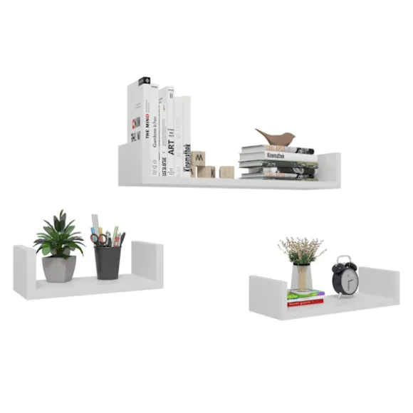 Rootz væghylde - U-formet afsats - Flydende bogreol - Displaystativ - Opbevaringsholder - Monterbart stativ - Hvid - 26,0 x 8,7 x 8,2 tommer