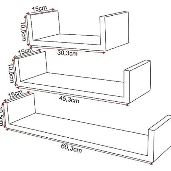 Rootz væghylde - U-formet afsats - Flydende bogreol - Displaystativ - Opbevaringsholder - Monterbart stativ - Hvid - 26,0 x 8,7 x 8,2 tommer