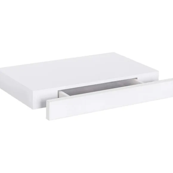 Rootz væghylde - Vægmonteret hylde - Flydende hylde - MDF flydende hylde med skuffe - Hvid - 40 cm x 25 cm x 5 cm - Yderligere opbevaring