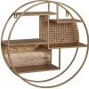 Rootz væghylde rattan 62x62x17 cm hængehylde massivt træ - metal industri - Ophængt hylde rund væg - Hylde Hængende Åben Stue