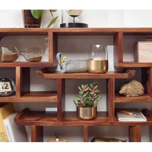 Rootz væghylde 80x55x15 cm massiv sheesham træ hængende hylde moderne svævende - Stor design svævende hylde - Hylde Hængende Stue - bogreol væg