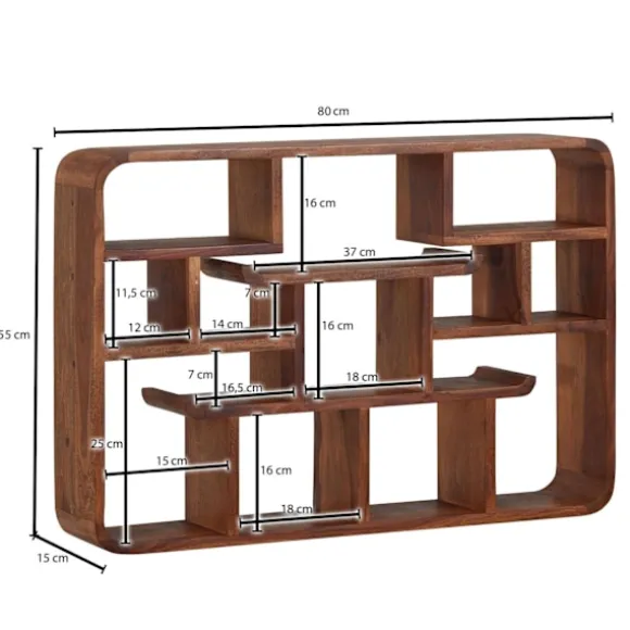 Rootz væghylde 80x55x15 cm massiv sheesham træ hængende hylde moderne svævende - Stor design svævende hylde - Hylde Hængende Stue - bogreol væg