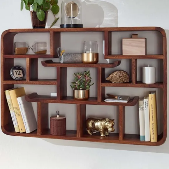 Rootz væghylde 80x55x15 cm massiv sheesham træ hængende hylde moderne svævende - Stor design svævende hylde - Hylde Hængende Stue - bogreol væg