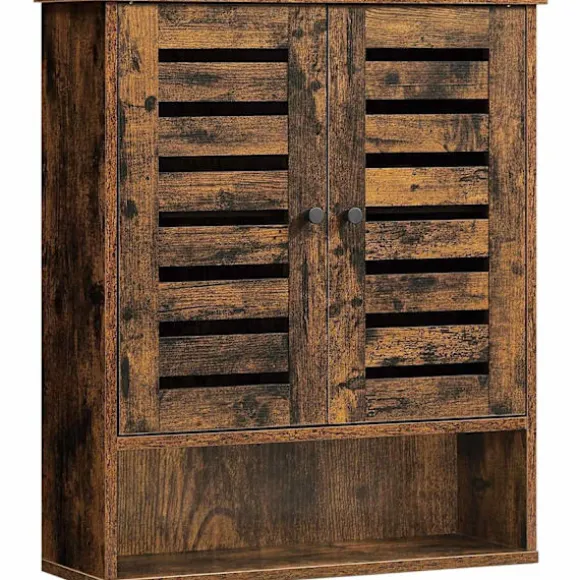 Rootz Vægskab - Badeværelsesskab - Opbevaringsskab - 2 døre - 1 åbent rum - Brun - Forarbejdet træ - Industrielt - 60 x 20 x 70 cm